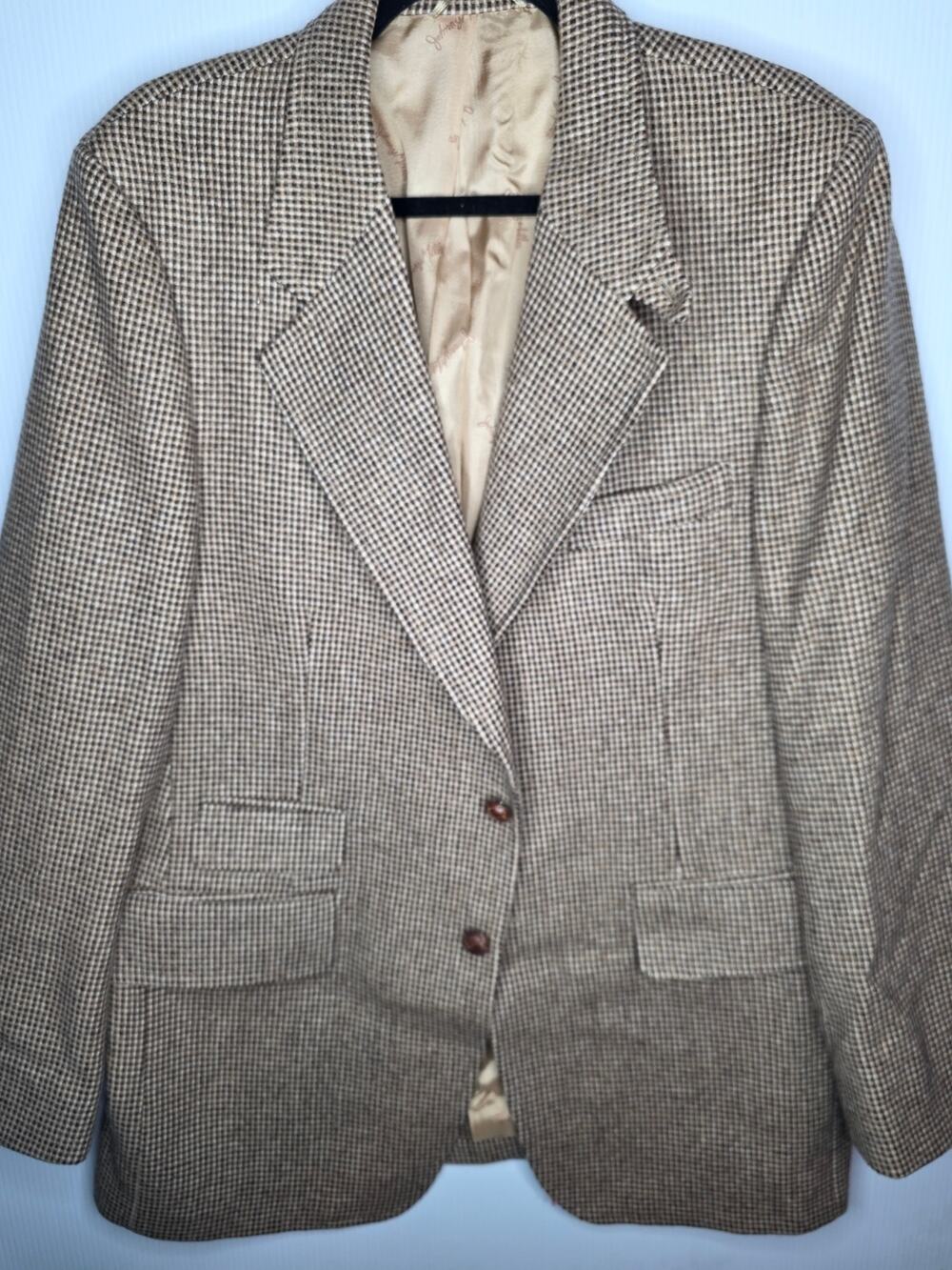Johnny Miller Brown Houndstooth Tweed Blazer Size 42 Long Sport Coat Jacket 42L